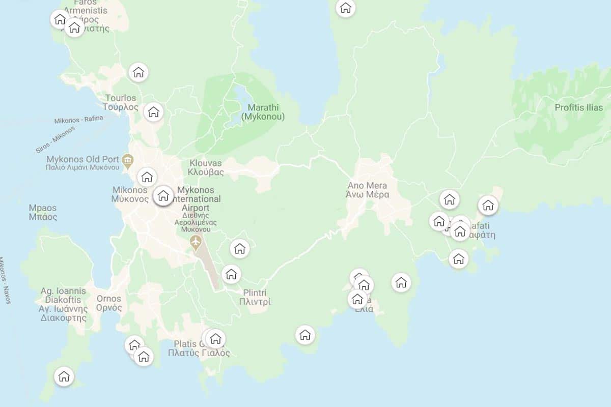 Mikonos Airbnb Haritası