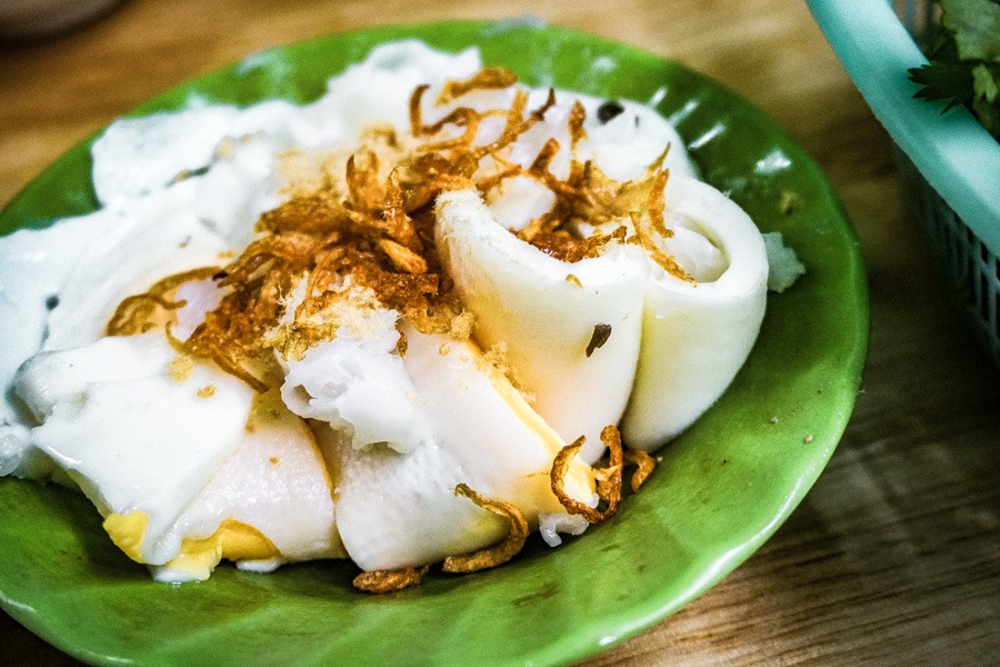 Egg and rice rolls. Vietnam food is fresh, vibrant and tasty. Don't miss this street food tour of Hanoi, complete with a map and stunning photography of the dishes you'll get to eat. Read now! #asia #southeastasia #food 