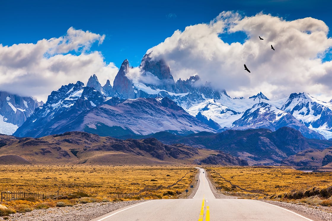 Patagonya Otoyolu Fitzroy Dağı'na Giden Yolda, And Condors Üzerinde Uçan