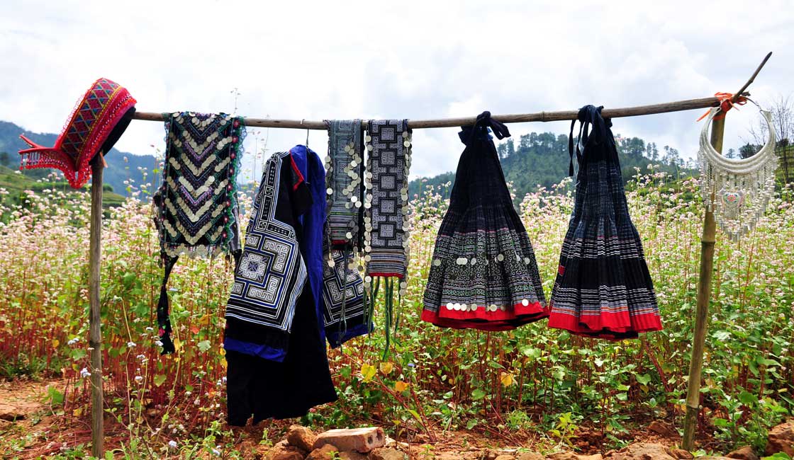 Ethnic clothes drying on a pole