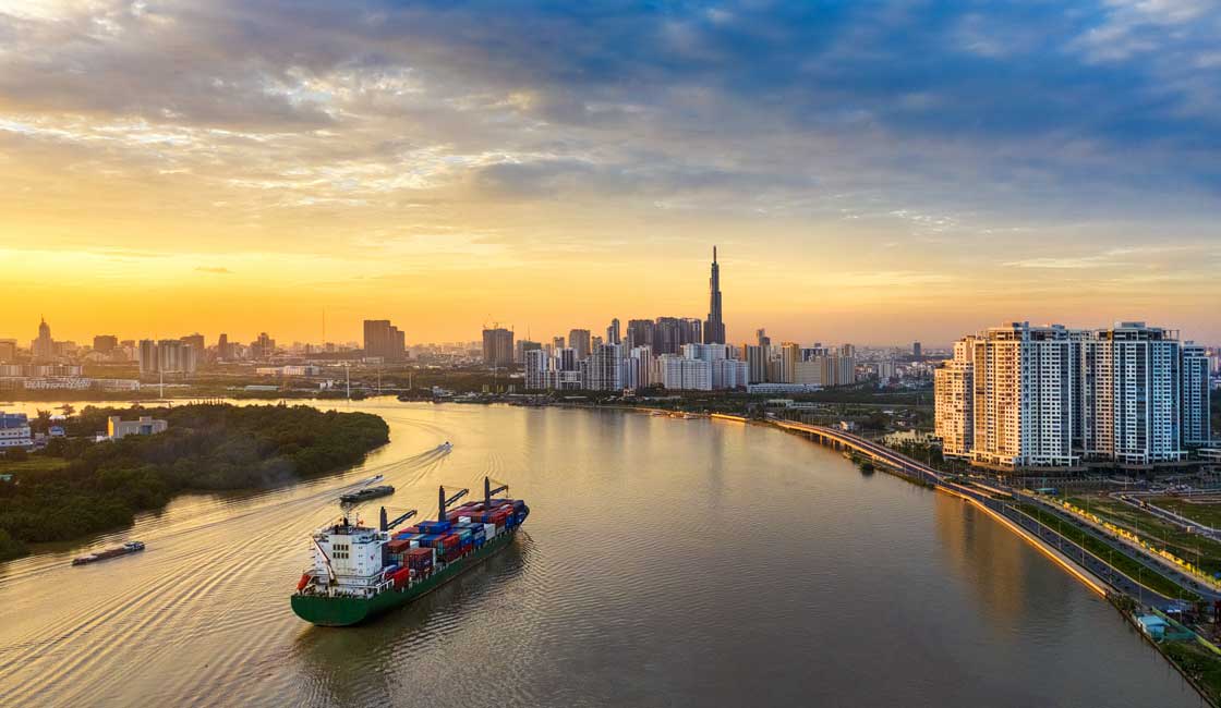 Saigon river with city panorama